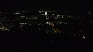 5.7K aerial stock footage view of capitol at night while passing Washington Avenue, Madison, Wisconsin Aerial Stock Footage | DX0002_163_004