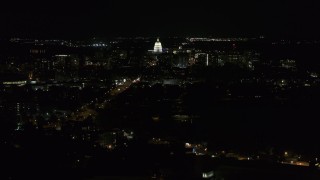 5.7K aerial stock footage wide orbit of Wisconsin State Capitol at night, Madison, Wisconsin Aerial Stock Footage | DX0002_163_006