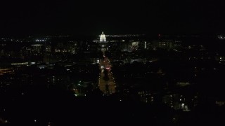 5.7K aerial stock footage of the state capitol at the end of Washington Ave at night seen during descent, Madison, Wisconsin Aerial Stock Footage | DX0002_163_012