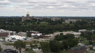 5.7K aerial stock footage wide view of the Iowa State Capitol and grounds in Des Moines, Iowa Aerial Stock Footage | DX0002_165_023