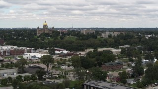 5.7K aerial stock footage of flying away from and by the Iowa State Capitol and grounds in Des Moines, Iowa Aerial Stock Footage | DX0002_165_024