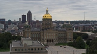 DX0002_165_043 - 5.7K aerial stock footage of circling the Iowa State Capitol in Des Moines, Iowa