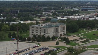 5.7K aerial stock footage of circling the Iowa Court of Appeals in Des Moines, Iowa Aerial Stock Footage | DX0002_166_003