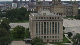 5.7K aerial stock footage orbit a state government building on the capitol grounds in Des Moines, Iowa Aerial Stock Footage | DX0002_166_005