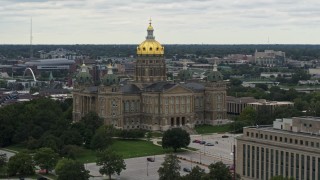 DX0002_166_008 - 5.7K aerial stock footage of orbiting around the Iowa State Capitol in Des Moines, Iowa