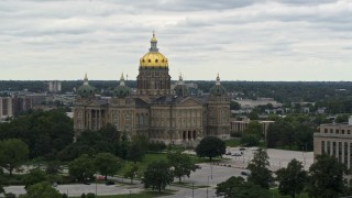 DX0002_166_009 - 5.7K aerial stock footage of an orbit around the Iowa State Capitol in Des Moines, Iowa