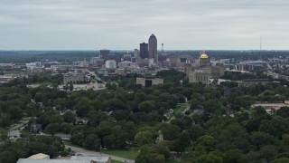 5.7K aerial stock footage of the state capitol and the skyline of Downtown Des Moines, Iowa Aerial Stock Footage | DX0002_166_021