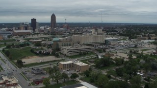 DX0002_166_044 - 5.7K aerial stock footage orbit a hospital in Des Moines, Iowa