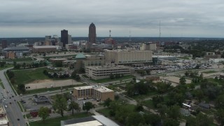 DX0002_166_047 - 5.7K aerial stock footage approaching a hospital in Des Moines, Iowa