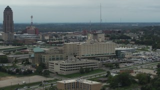 DX0002_167_008 - 5.7K aerial stock footage orbit side of a hospital in Des Moines, Iowa