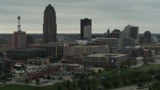 DX0002_167_022 - 5.7K aerial stock footage of office buildings around the skyscraper in Downtown Des Moines, Iowa