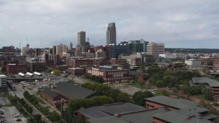 DX0002_168_006 - 5.7K aerial stock footage of the downtown skyline in Downtown Omaha, Nebraska