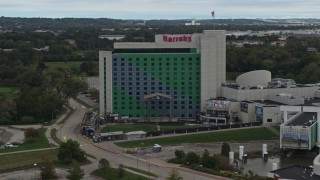 5.7K aerial stock footage orbit the hotel and casino in Council Bluffs, Iowa Aerial Stock Footage | DX0002_169_017