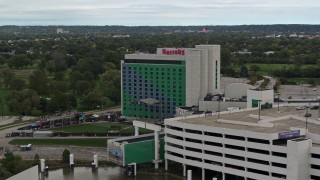 5.7K aerial stock footage circling around the hotel and casino in Council Bluffs, Iowa Aerial Stock Footage | DX0002_169_036