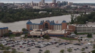 5.7K aerial stock footage of the Ameristar Casino in Council Bluffs, Iowa Aerial Stock Footage | DX0002_170_003