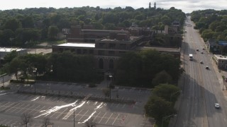 5.7K aerial stock footage orbit and fly away from the side of Omaha Adult High School in Omaha, Nebraska Aerial Stock Footage | DX0002_170_020