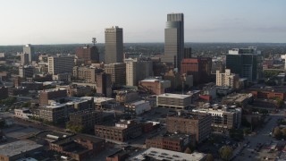 DX0002_170_040 - 5.7K aerial stock footage stationary view of the city's tall skyscrapers in Downtown Omaha, Nebraska