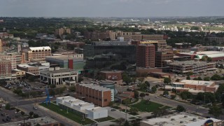 DX0002_175_003 - 5.7K aerial stock footage of office buildings and Ho-Chunk Centre, Downtown Sioux City, Iowa