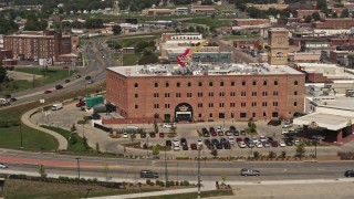 DX0002_175_010 - 5.7K aerial stock footage of orbiting the Hard Rock Hotel and Casino, Downtown Sioux City, Iowa