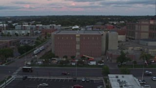 5.7K aerial stock footage of a county government building at twilight, Downtown Sioux Falls, South Dakota Aerial Stock Footage | DX0002_176_041