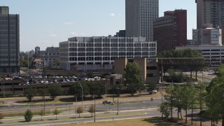 5.7K aerial stock footage of a stationary view of city hall in Downtown Memphis, Tennessee Aerial Stock Footage | DX0002_177_034