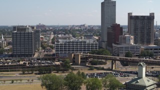 5.7K aerial stock footage of slowly orbiting city hall in Downtown Memphis, Tennessee Aerial Stock Footage | DX0002_177_036