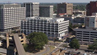 5.7K aerial stock footage of flying toward city hall in Downtown Memphis, Tennessee Aerial Stock Footage | DX0002_177_038