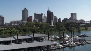 5.7K aerial stock footage ascend and approach skyline from the river in Downtown Memphis, Tennessee Aerial Stock Footage | DX0002_178_001