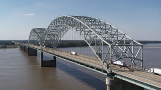 5.7K aerial stock footage a light traffic near a sign on the bridge, Memphis, Tennessee Aerial Stock Footage | DX0002_178_018