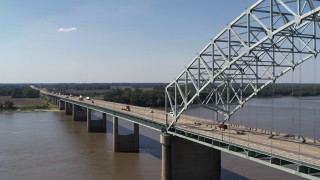 DX0002_178_020 - 5.7K aerial stock footage flyby light traffic on the bridge, Memphis, Tennessee