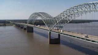 5.7K aerial stock footage orbit light traffic and a sign on the bridge, Memphis, Tennessee Aerial Stock Footage | DX0002_178_023