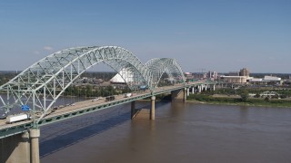 5.7K aerial stock footage orbit light traffic traveling on the bridge, Memphis, Tennessee Aerial Stock Footage | DX0002_178_025