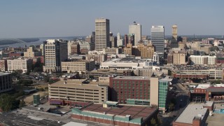 5.7K aerial stock footage of flying past high-rise office towers in Downtown Memphis, Tennessee Aerial Stock Footage | DX0002_179_019