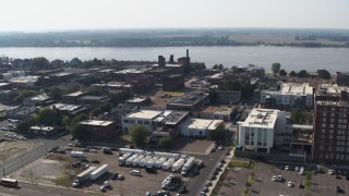 5.7K aerial stock footage of urban apartments and shops in Downtown Memphis, Tennessee Aerial Stock Footage | DX0002_179_027