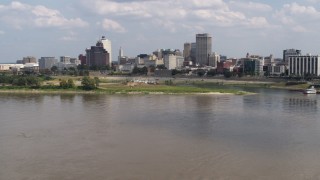 5.7K aerial stock footage flying low toward the city's skyline in Downtown Memphis, Tennessee Aerial Stock Footage | DX0002_183_011