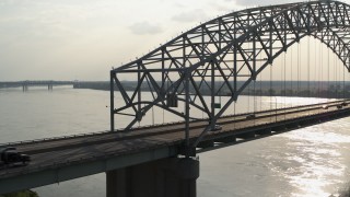 5.7K aerial stock footage of traffic on the Tennessee side of the bridge near Memphis Aerial Stock Footage | DX0002_185_014