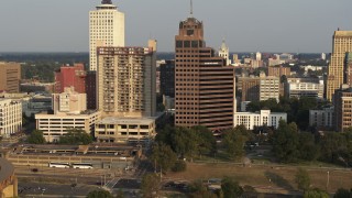 5.7K aerial stock footage apartment complex and office high-rise at sunset, Downtown Memphis, Tennessee Aerial Stock Footage | DX0002_185_037