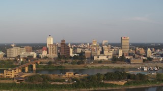 5.7K aerial stock footage orbiting wide around the downtown skyline at sunset, Downtown Memphis, Tennessee Aerial Stock Footage | DX0002_186_011