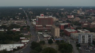 5.7K aerial stock footage of orbiting a hospital at twilight in Memphis, Tennessee Aerial Stock Footage | DX0002_186_041