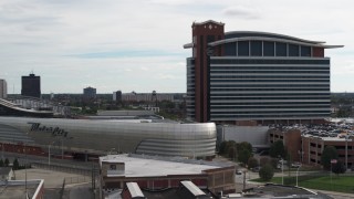 5.7K aerial stock footage orbit of the MotorCity Casino Hotel in Detroit, Michigan Aerial Stock Footage | DX0002_190_027