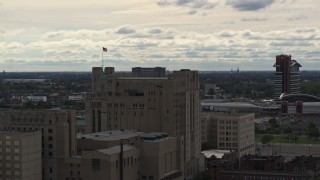 5.7K aerial stock footage an orbit of the Detroit Masonic Temple building, Detroit, Michigan Aerial Stock Footage | DX0002_190_044