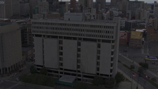 5.7K aerial stock footage of an orbit of Frank Murphy Hall of Justice at sunset, Downtown Detroit, Michigan Aerial Stock Footage | DX0002_192_026