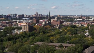 DX0002_194_035 - 5.7K aerial stock footage a wide orbit of St. Joseph Oratory church, Detroit, Michigan