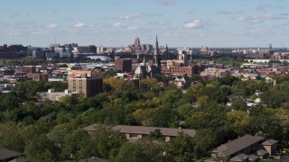 5.7K aerial stock footage of orbiting St. Joseph Oratory church, Detroit, Michigan Aerial Stock Footage | DX0002_194_036