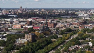 5.7K aerial stock footage ascend and orbit St. Joseph Oratory church, Detroit, Michigan Aerial Stock Footage | DX0002_194_037