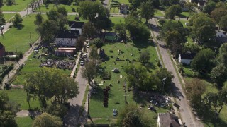 5.7K aerial stock footage of orbiting the Heidelberg Project art display in Detroit, Michigan Aerial Stock Footage | DX0002_195_001