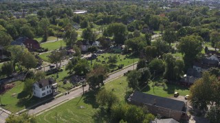 5.7K aerial stock footage of the Heidelberg Project art display in Detroit, Michigan Aerial Stock Footage | DX0002_195_002