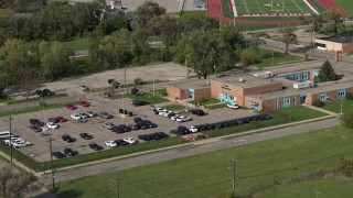 5.7K aerial stock footage of an orbit of a police station in Detroit, Michigan Aerial Stock Footage | DX0002_195_035