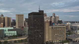 5.7K aerial stock footage orbit the Executive Plaza Building in Downtown Detroit, Michigan Aerial Stock Footage | DX0002_196_048