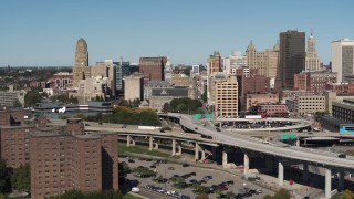 DX0002_201_003 - 5.7K aerial stock footage of the County and City Hall building in Downtown Buffalo, New York